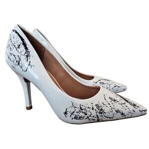 Vizzano Heels Womens Size 6 White Black Paint Splatter Pointed Toe Classy Career